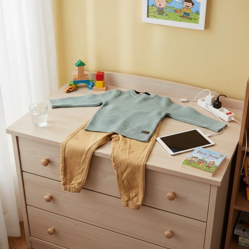 HM Kids 2T Waffle Knit Sweater‎ and Jogger Pants Set Sage Green Mustard Yellow